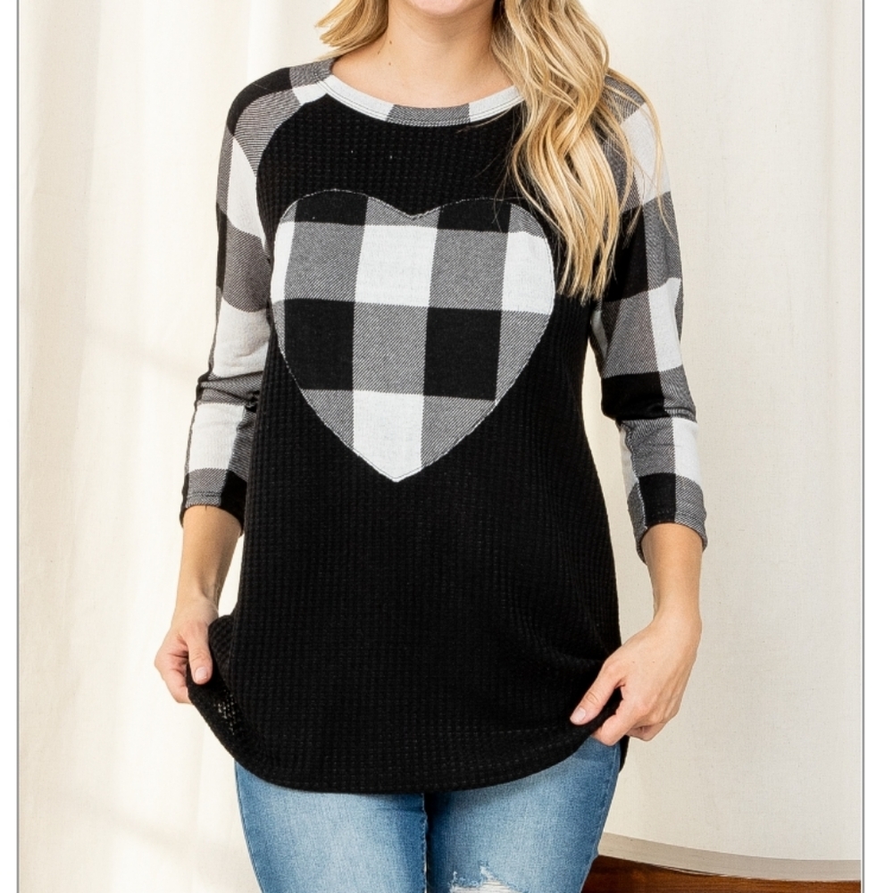Perfect Buffalo Check Heart Black and White Top